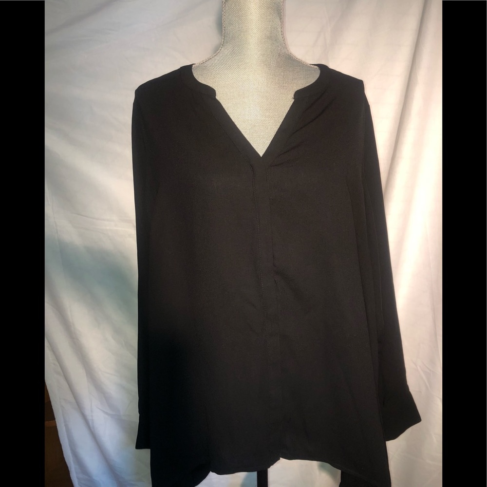 Soft Long Sleeve V-neck Black Blouse